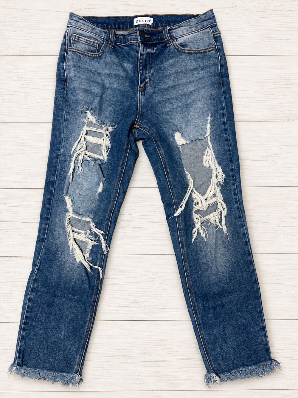 Cello Women's Distressed Boyfriend Jeans - Medium Blue